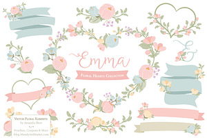 Pastel Floral Heart Wreath Vectors, an Illustration by Amanda Ilkov