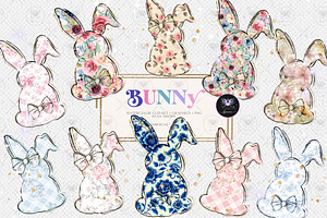 Bunny Floral Bow Easter Clipart, an Illustration by BigCakeBee