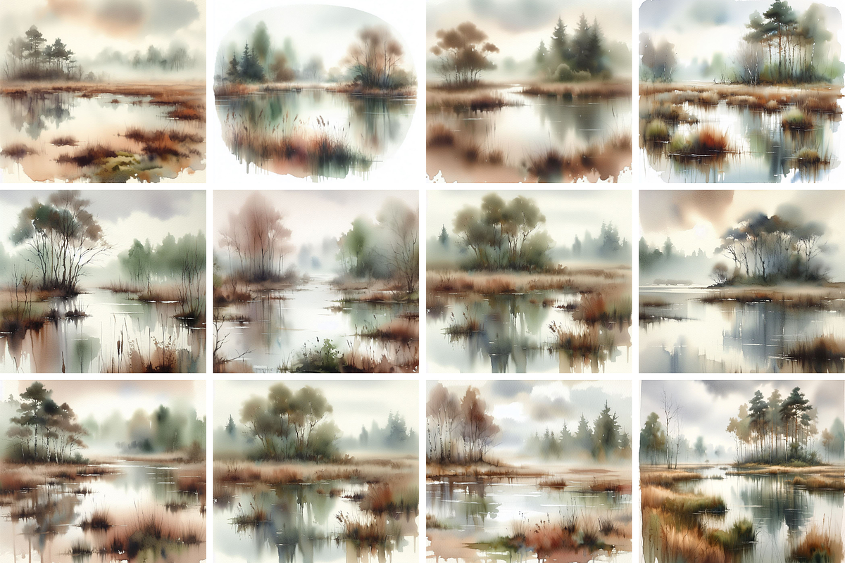 Serene Marsh Watercolor Landscape, a Decorative Illustration by Flourish Spark (Photo 2 of 4)