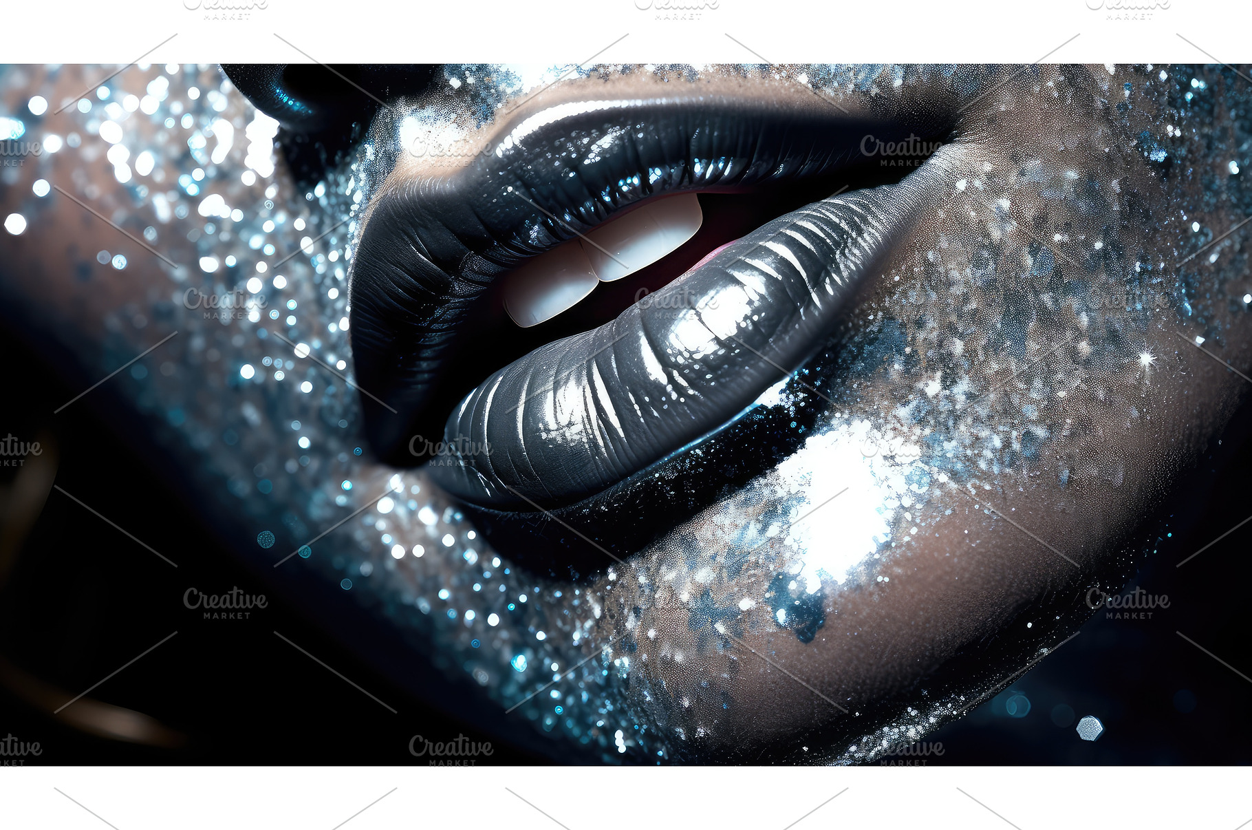 metallic silver lips ai generated, a Beauty & Fashion Photo by pikepicture