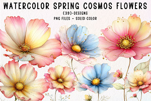 Watercolor Spring Cosmos Flowers Cli, an Illustration by CreationArt