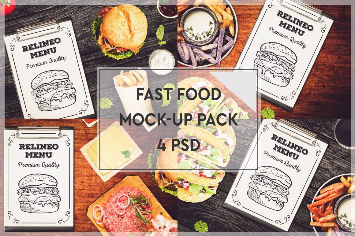 Fast Food Menu Mock-up Pack #1, a Product Mockup by relineo.mock-ups
