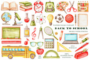 Back to school watercolor clipart., an Education Illustration by SabinaWatercolorArt (Thumbnail 2 of 15)