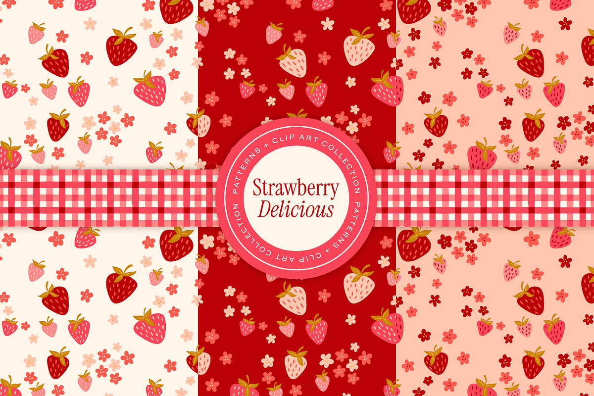 Strawberry Patterns & Clip Art, a Pattern Graphic by Eclectic Anthology (Photo 3 of 12)