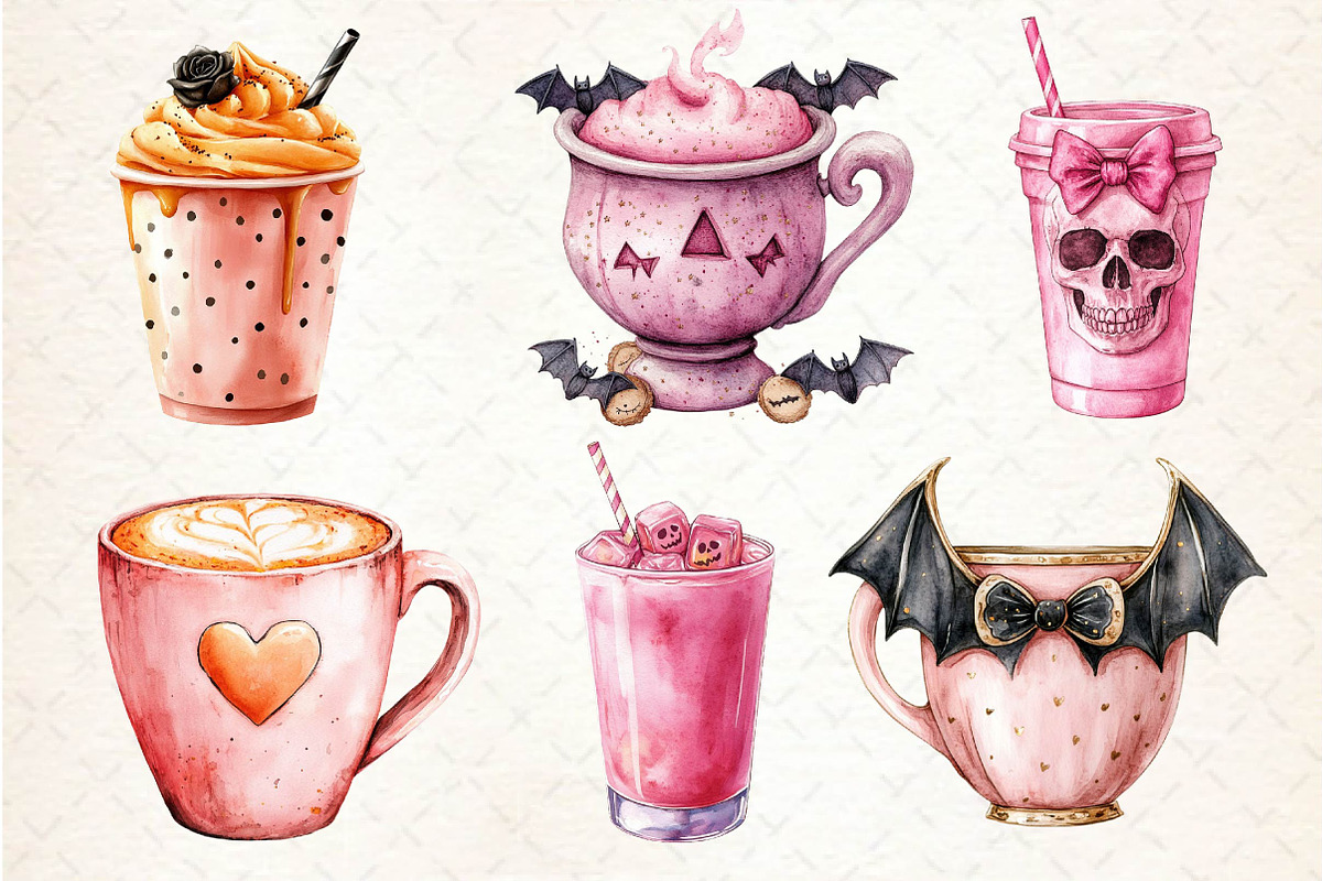 Pink Coquette Halloween Coffee Clipa, an Illustration by Dream Creation (Photo 3 of 6)