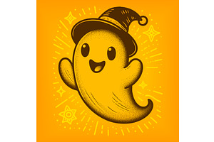 Cute Halloween Ghost in Witch Hat, an Illustration by AlexArt