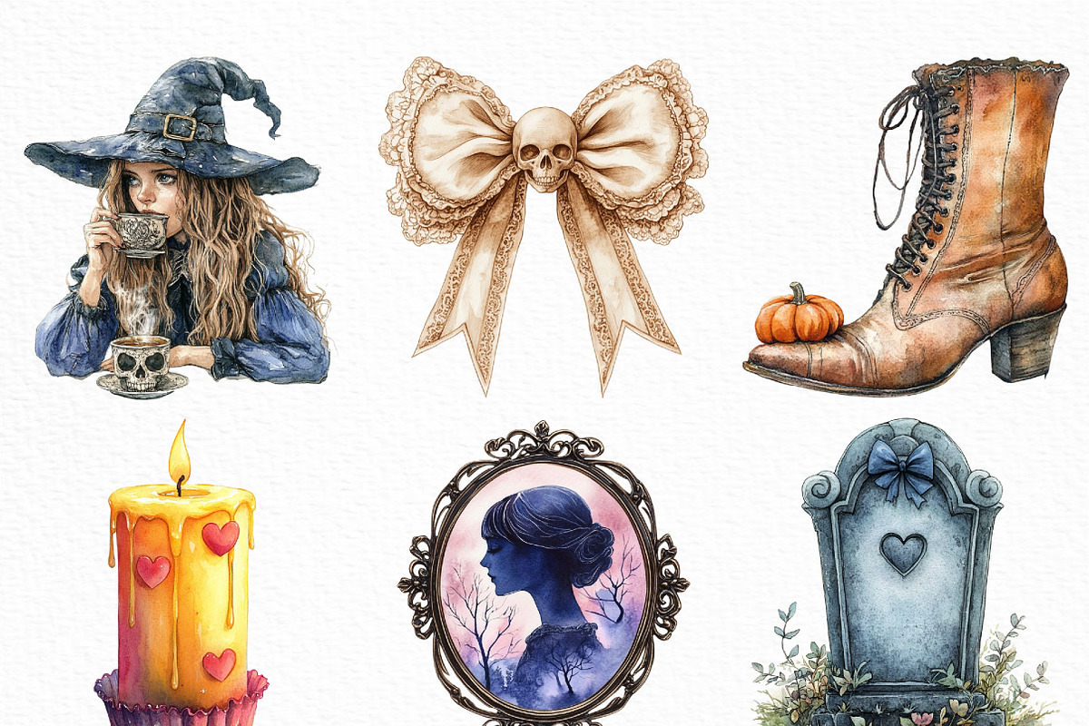 Watercolor Sepia Coquette Halloween, an Illustration by Craft Nest (Photo 3 of 6)
