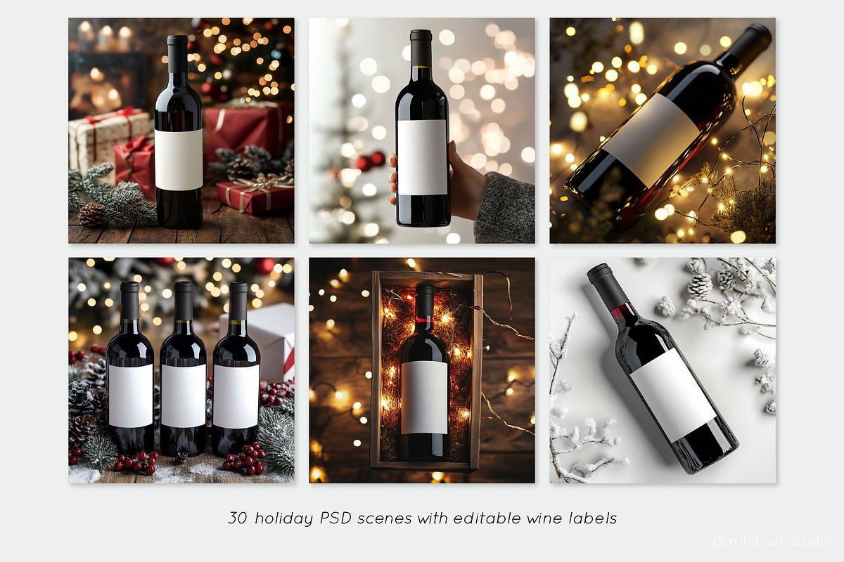 Christmas Wine Bottle Mockups Set, a Product Mockup by Mint Air Studio (Photo 3 of 9)
