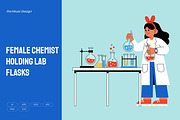 Female Chemist Holding Lab Flasks, a Healthcare Illustration by Partikusi Design (Thumbnail 1 of 3)