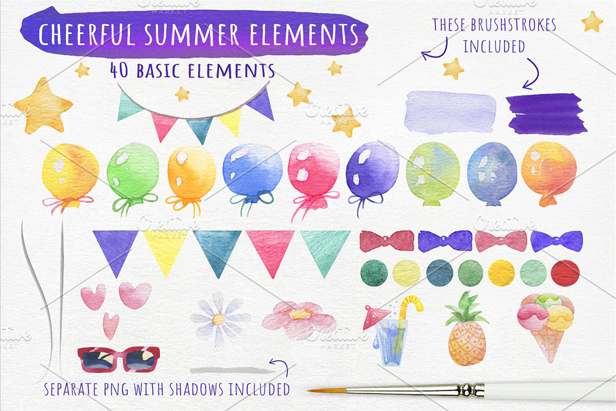 Watercolor Party Elements, an Object Illustration by Kitiri Space (Photo 2 of 5)