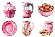 Pink Kitchen Clipart Coquette Kitche, an Illustration by Watercolor design (Thumbnail 3 of 10)