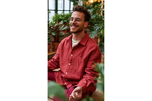 Person mediatting in a green indoor, a Person Photo by Lermont51