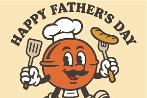 Father’s Day Retro BBQ Character, a Seasonal Illustration by Dikdoots