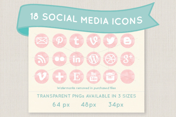 Pink Watercolor Social Media Icons