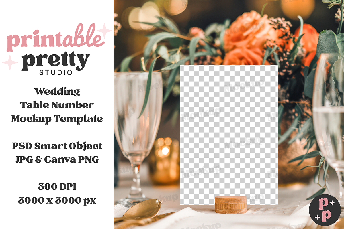Champagne Table Number PSD Mockup, a Product Mockup by Printable Pretty Studio (Photo 2 of 10)