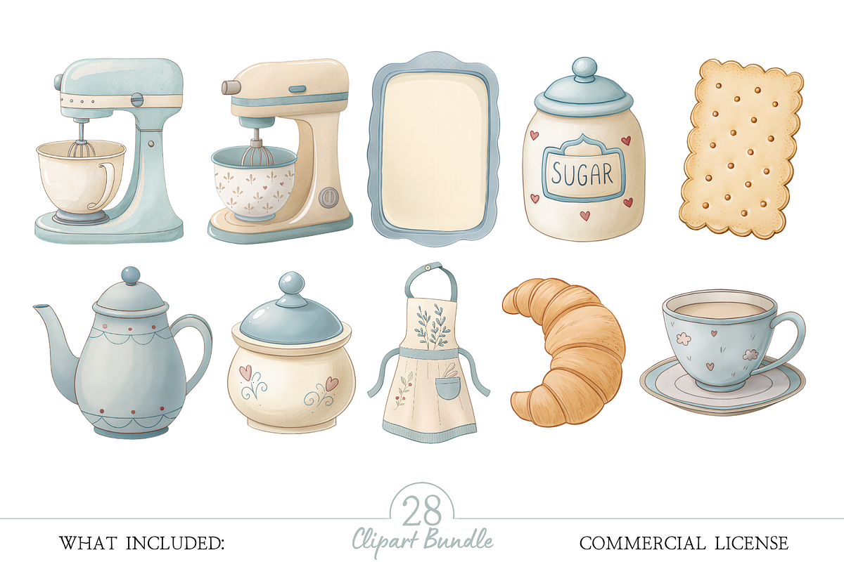 Cute Baking Watercolor Clipart, an Illustration by MockupWizard (Photo 3 of 5)