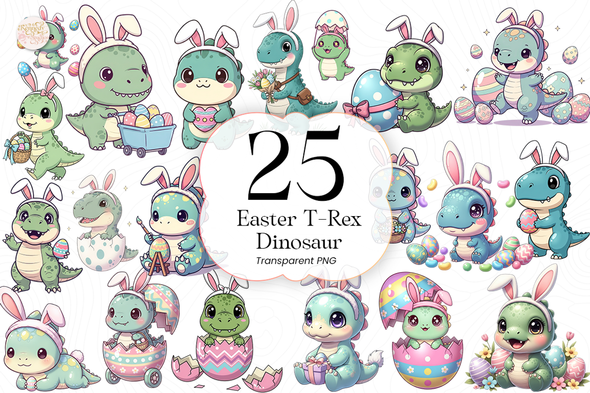 Cute Easter T-Rex Dinosaur PNG., an Animal Illustration by KennedyStudio (Photo 1 of 5)