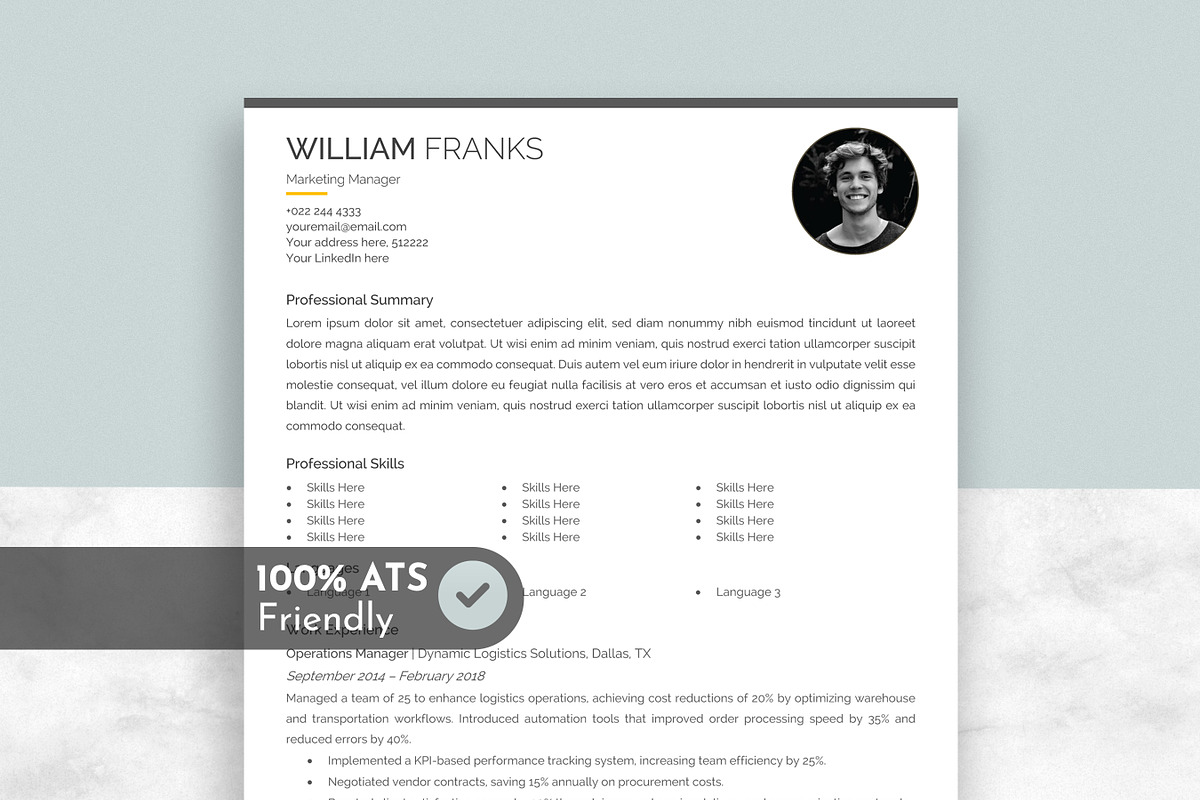 ATS Resume Template, a Resume Template by Anjum Ilyas (Photo 1 of 8)