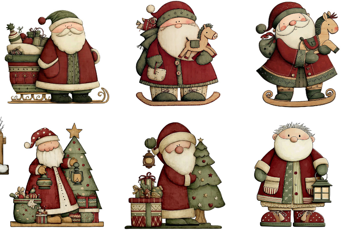 Vintage Christmas Santa Clipart, an Illustration by DreamArtGraphic (Photo 3 of 4)