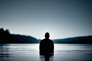 Rear view on a man stands in calm, a Person Photo by MistyDay