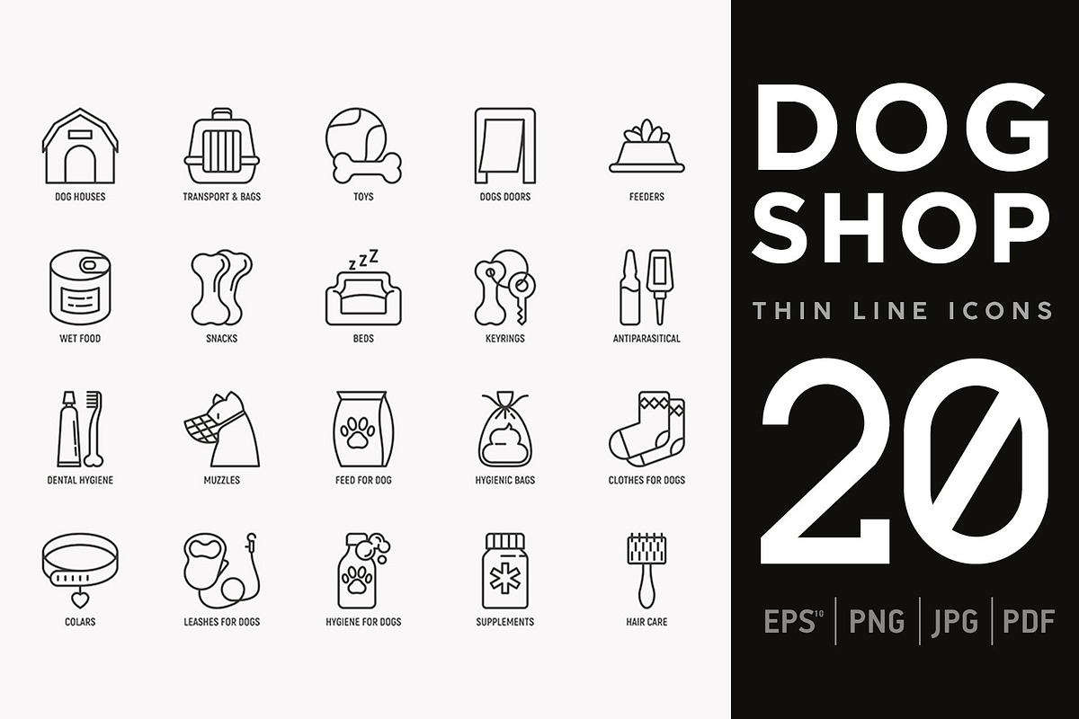Dog Shop | 20 Thin Line Icons Set, an Outline Icon by Alex Blogoodf (Photo 1 of 11)