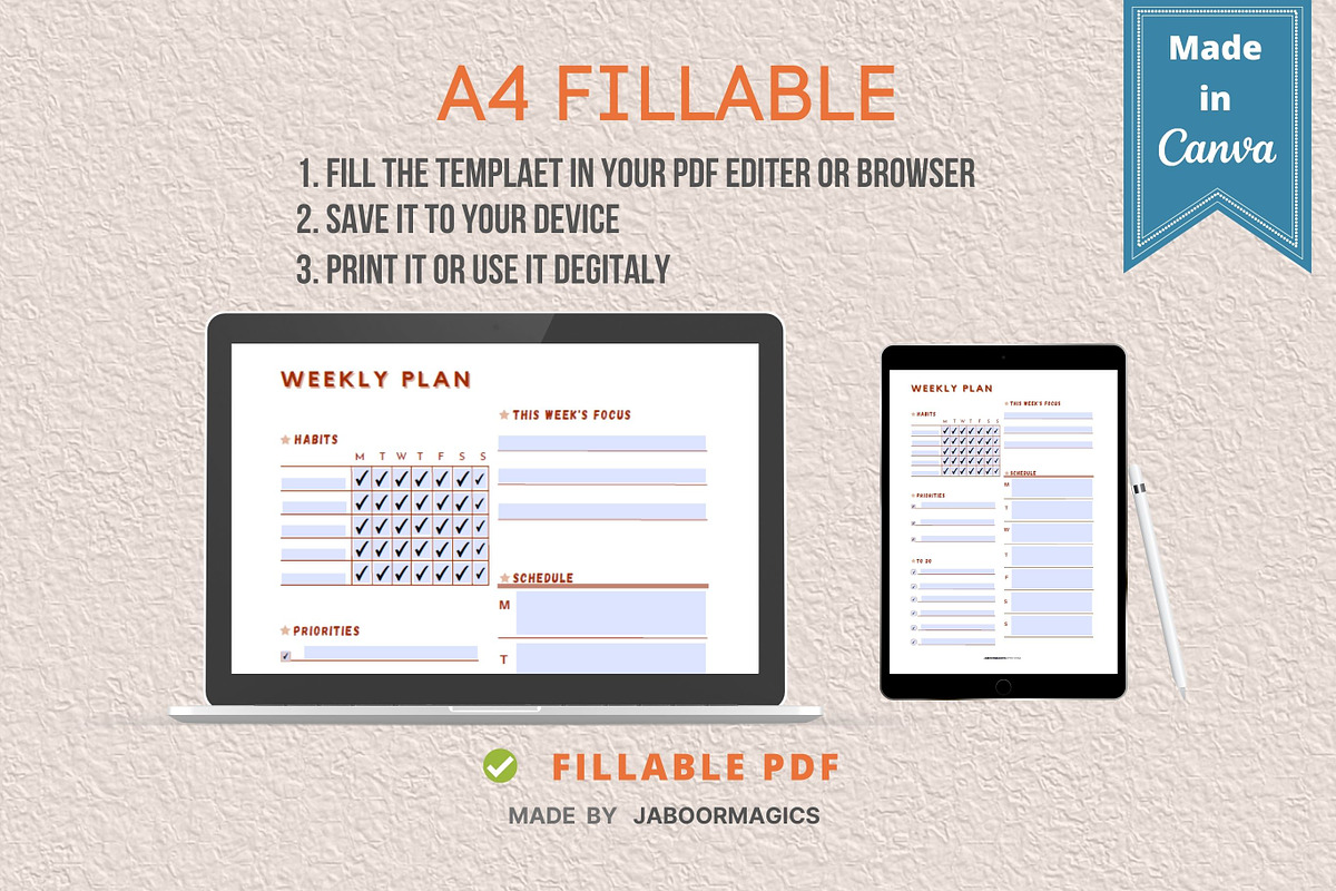 Weekly Planner Template, Canva, a Templates & Theme by Jaboor Magics (Photo 3 of 4)