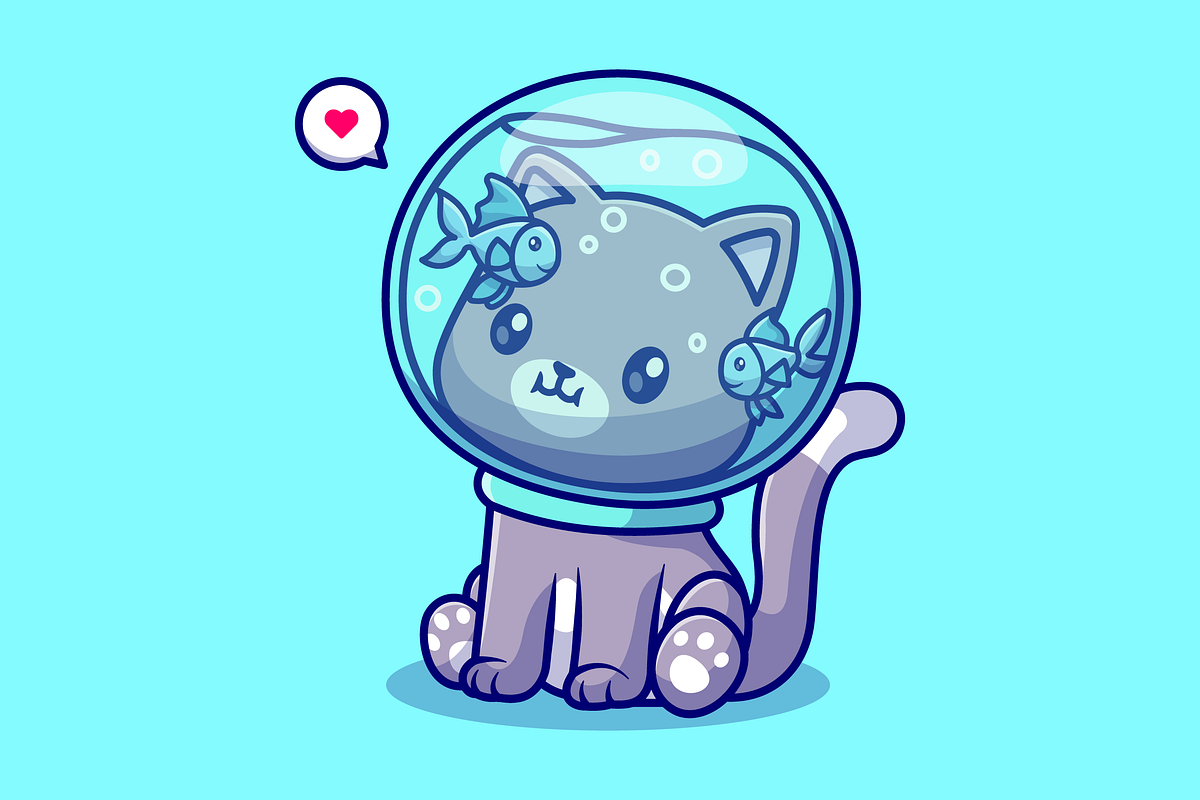Cute Cat With Aquarium Fish Helmet, an Animal Illustration by Catalyst Labs