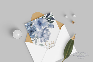 Watercolor Dusty Blue Floral Clipart