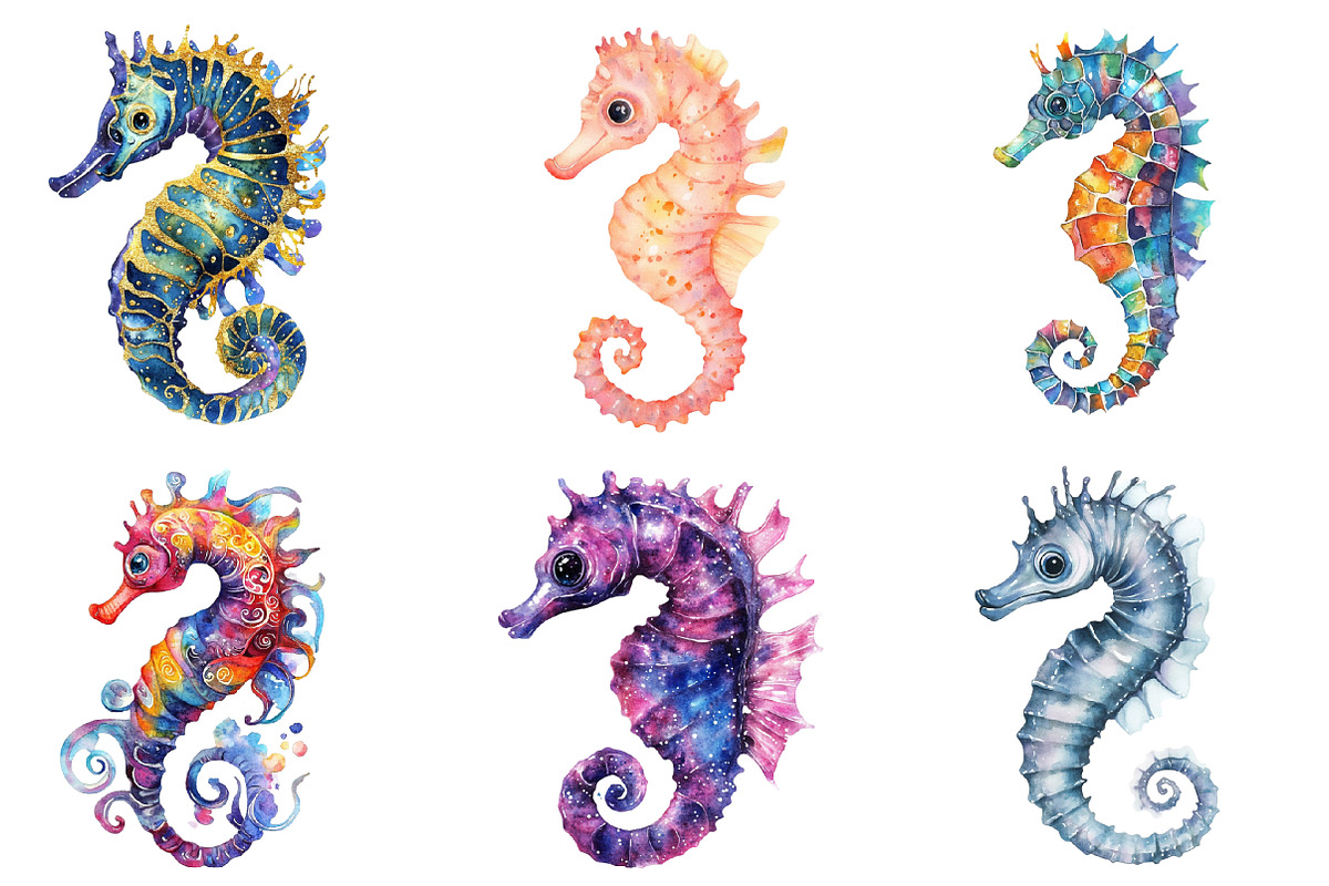 Seahorse Watercolor Clipart PNG, an Illustration by SinaCreation (Photo 4 of 5)