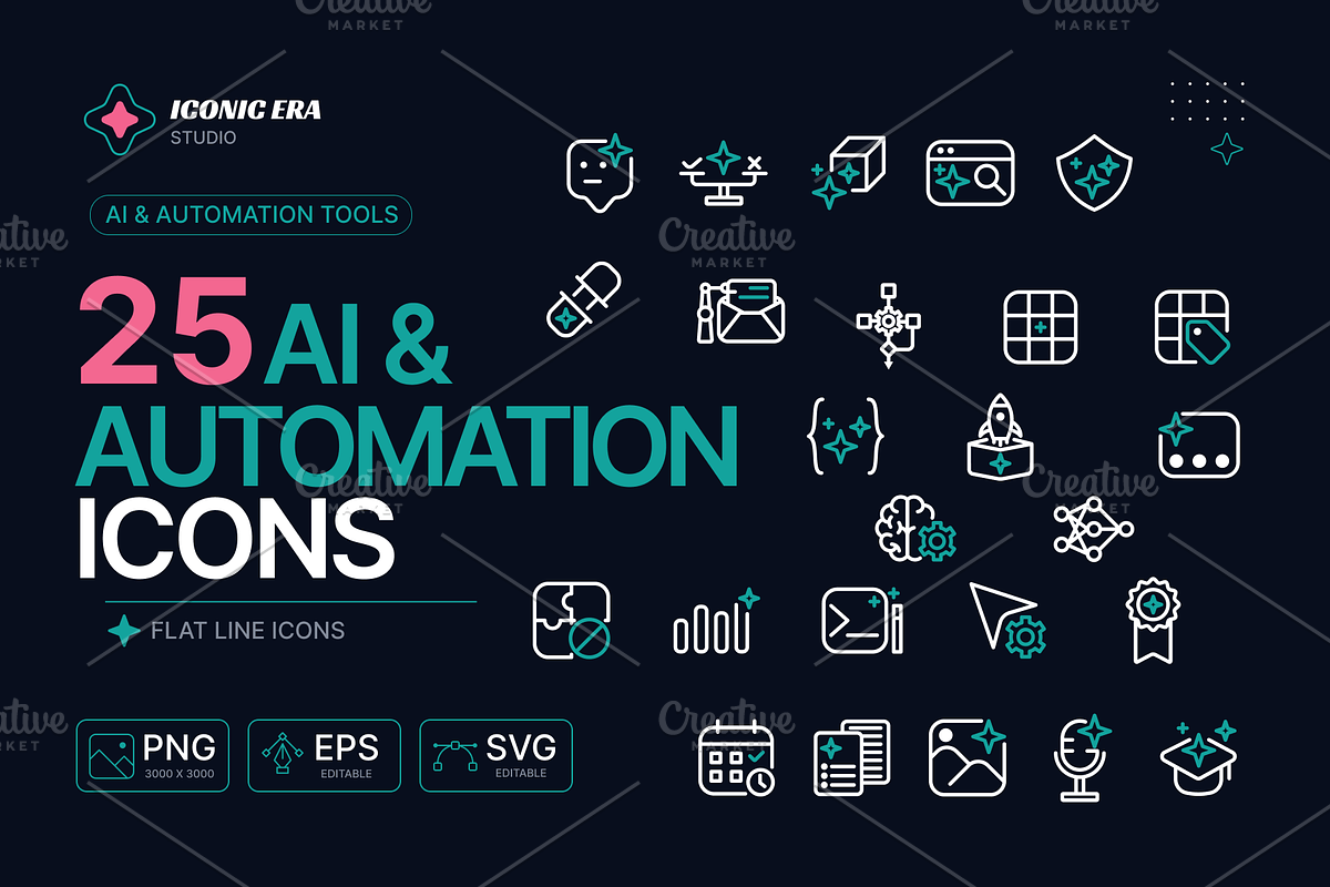 AI & Automation Tools Line Icon Set, an Outline Icon by Iconic Era (Photo 1 of 3)