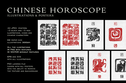 Chinese zodiac Illustrations posters