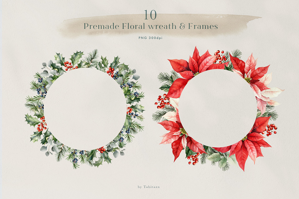 Christmas watercolor floral set, a Seasonal Illustration by Tabita's shop (Photo 10 of 16)