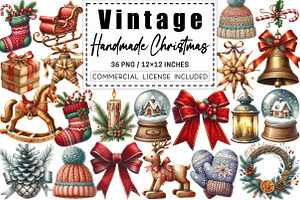 Vintage Handmade Christmas Cliparts, a Graphic by CitraGraphics