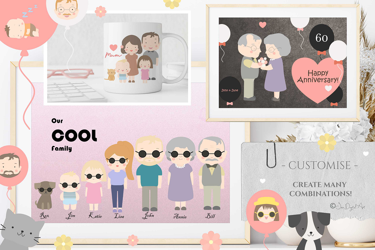 HUGE Cartoon Family Clip Art Set, a Graphic by Jen Digital Art (Photo 3 of 3)