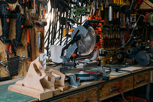 Woodworking shop joinery tools equipment power set, an Industrial Photo by Photo Drive Studio