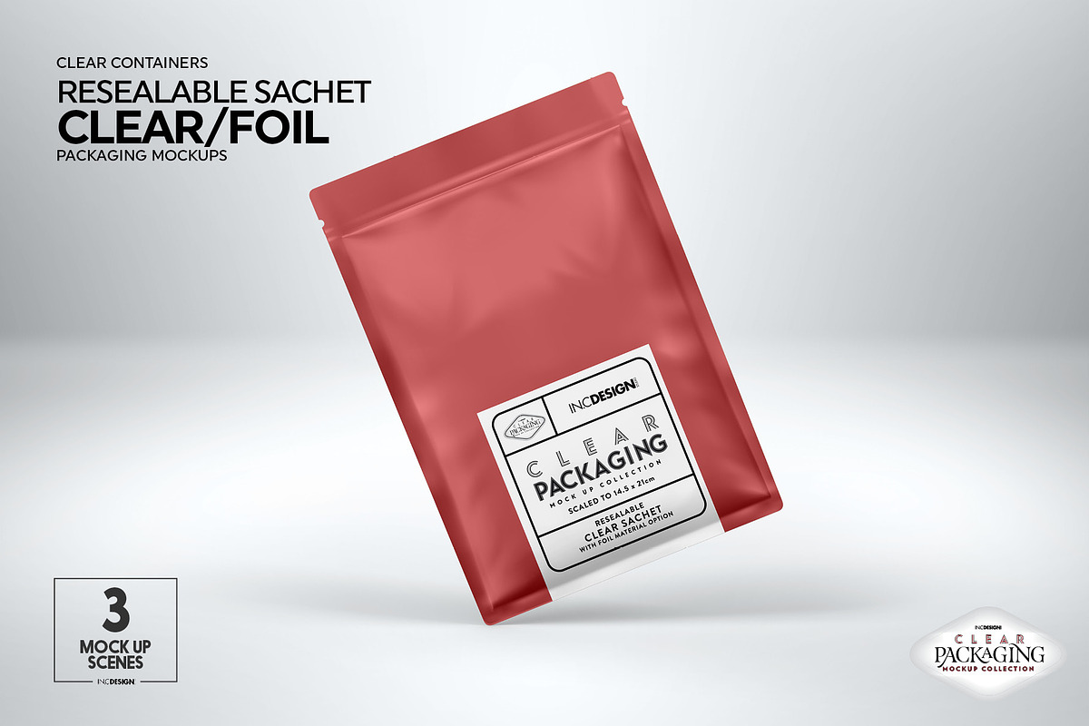 Clear Foil Sachet Packaging Mockup, a Cups & Container Mockup by INCDesign (Photo 10 of 14)