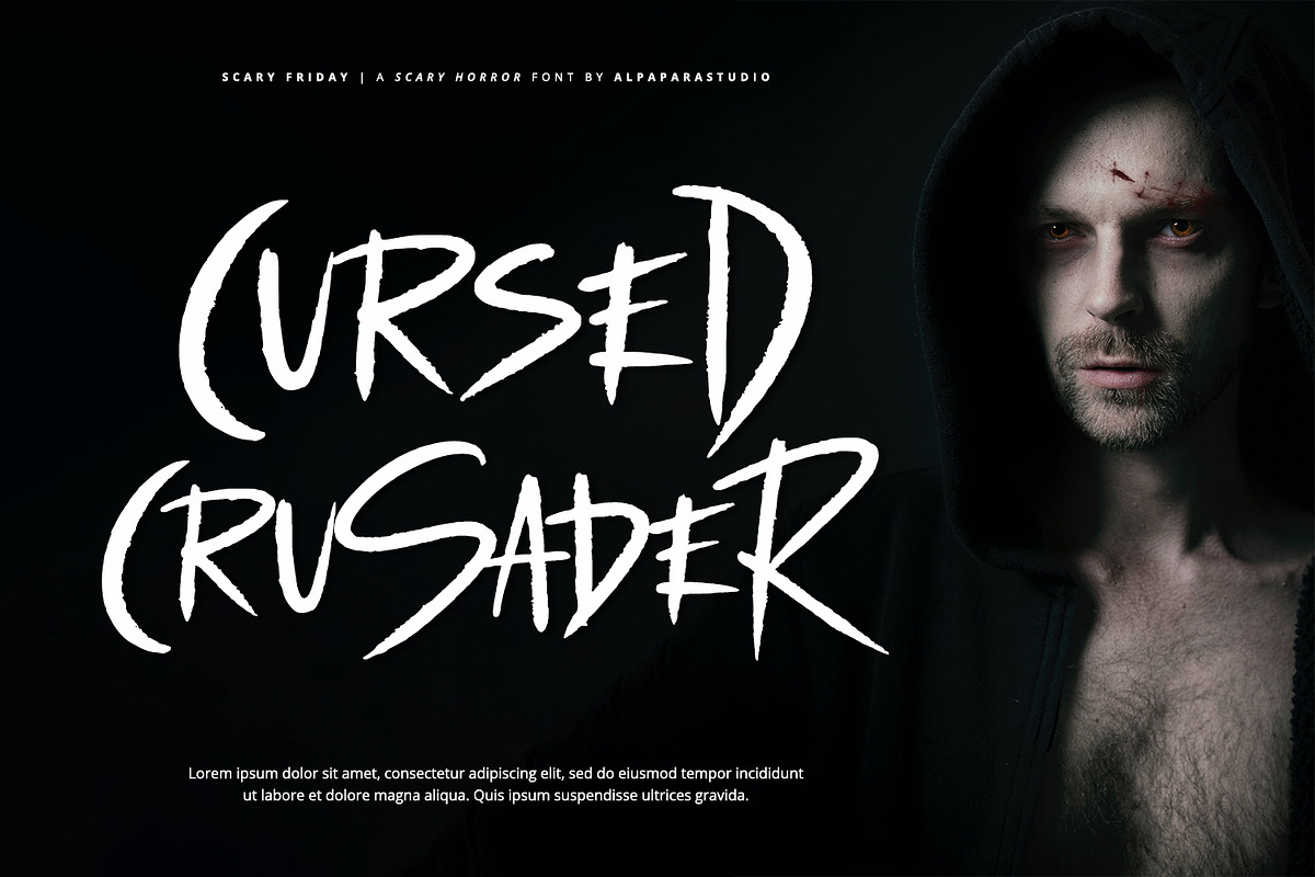 Scary Friday - Horror Display Font, a Script Font by Alpaprana (Photo 4 of 11)