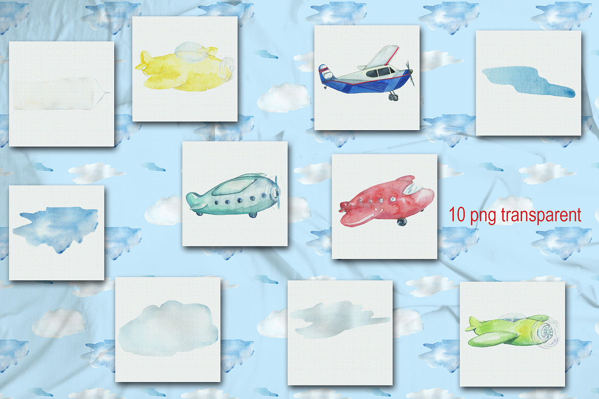 Airplanes watercolor set, a Graphic by DollyPotterson (Photo 2 of 6)