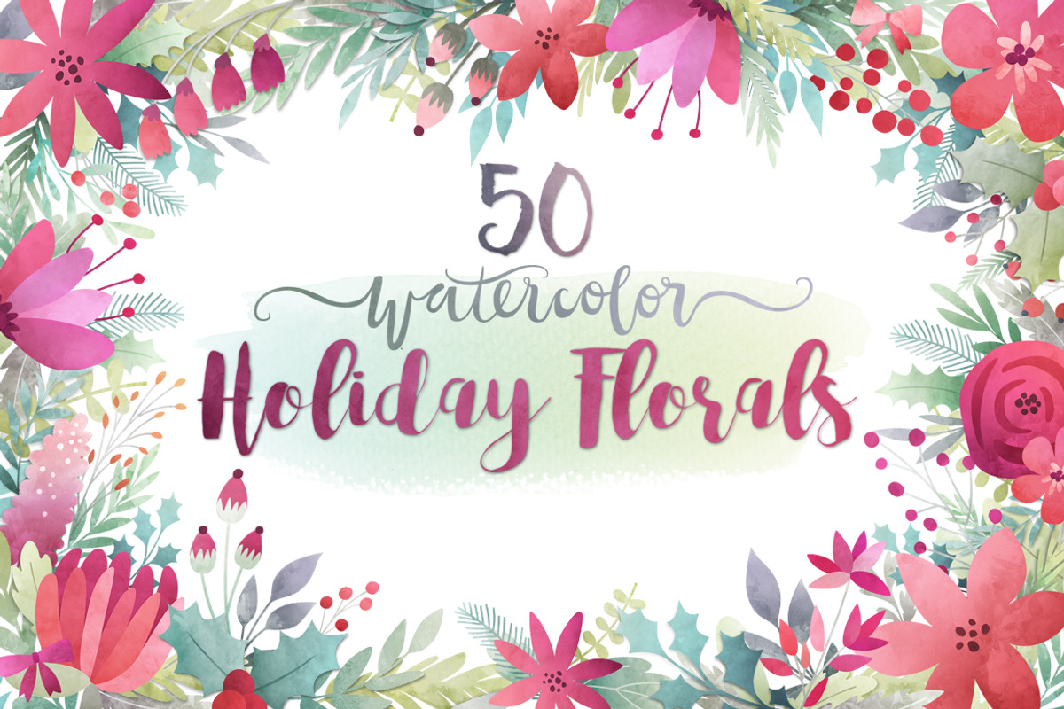 Watercolor Holiday Florals, a Decorative Illustration by Kenna Sato Designs (Photo 1 of 2)