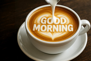 Good morning coffee with latte art, a Photo by LiliGraphie