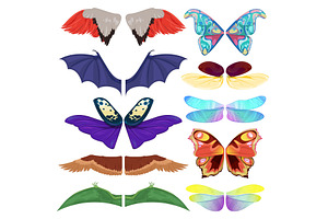 Fairy Insect Wings Vector Flying Kids Carnival Costume Winged Bird Bat And Butterfly Insects With Wingspan For Halloween Party Or Christmas Isolated O