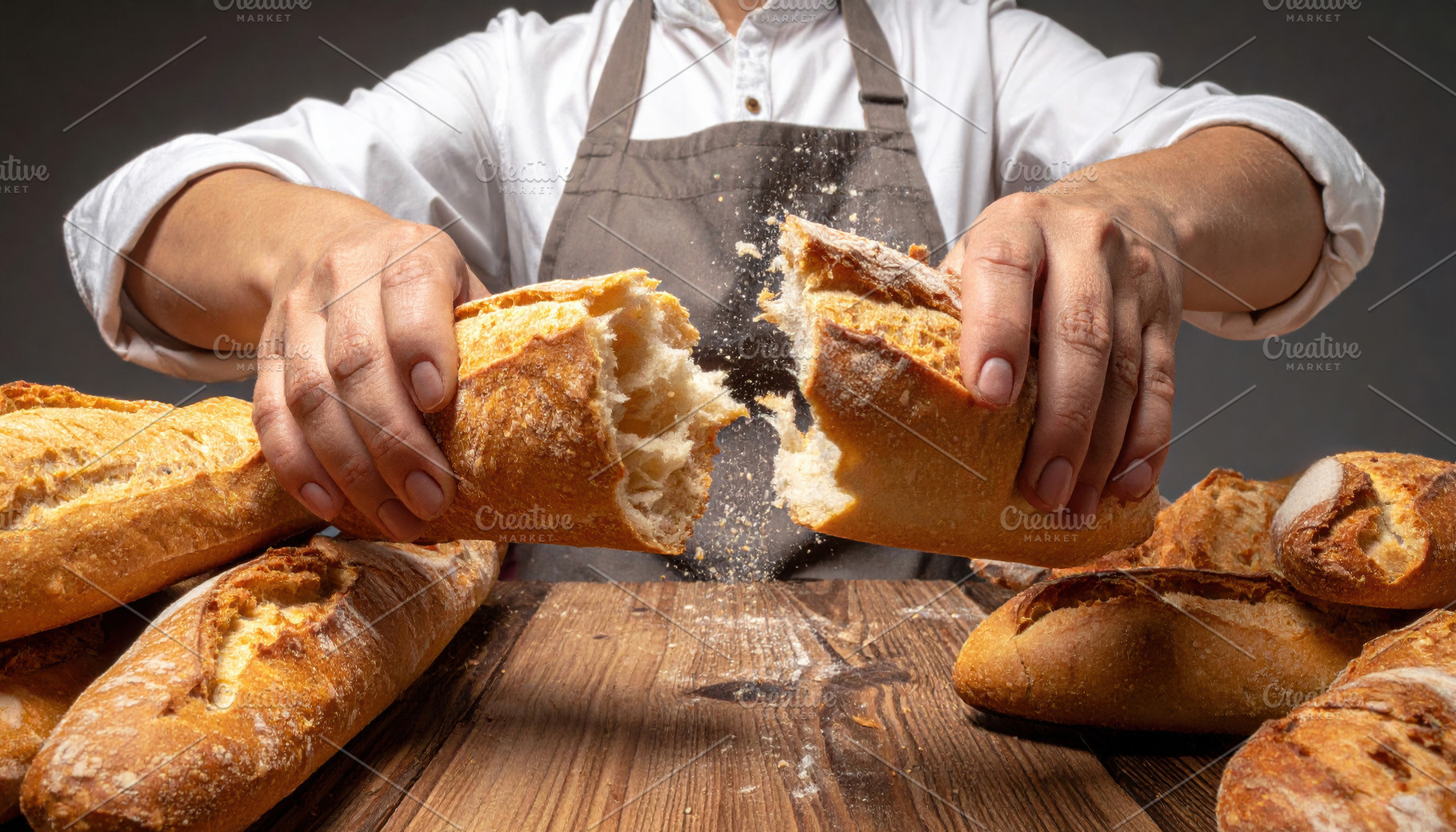 Fresh Bread Being Torn by Baker Hands, a Food & Drink Photo by Davizro's Market
