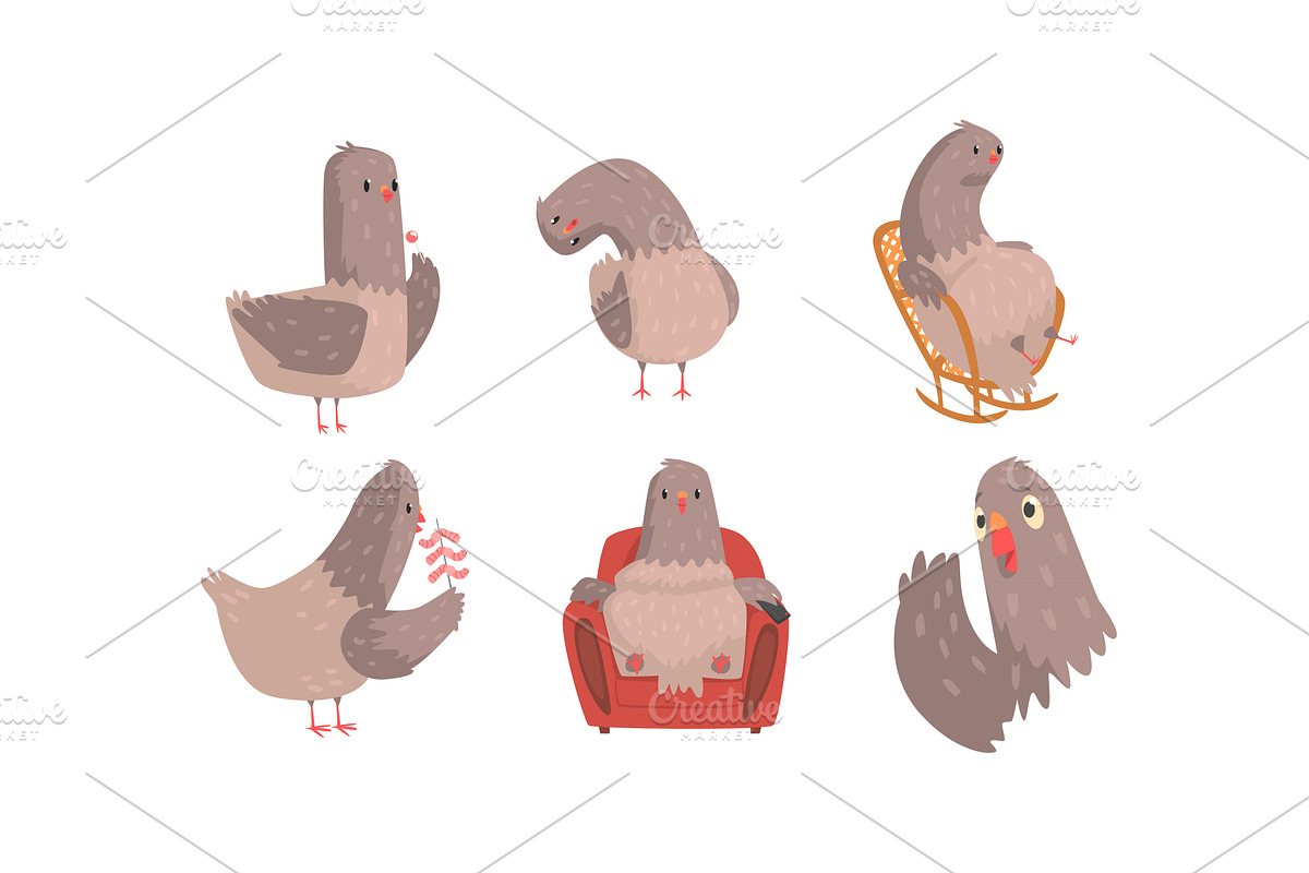 Funny Grey Pigeons Cartoon, an Animal Illustration by TopVectors