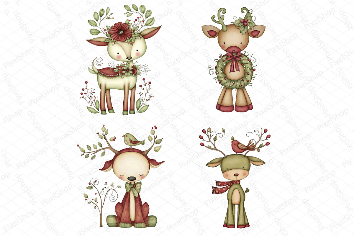 Christmas Cute Reindeer Clipart, an Illustration by DreamPrint404 (Photo 3 of 6)