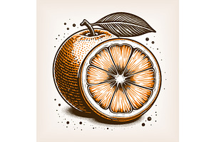 sliced orange fruit engraving vector, a Food Illustration by AlexArt
