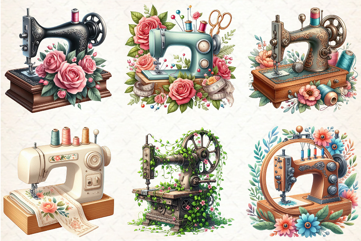 Floral Cute Sewing Machine Clipart, an Illustration by Libby Wishes (Photo 2 of 5)