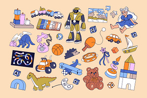 Kids toys, games set + backgrounds, an Object Illustration by PaperTrident