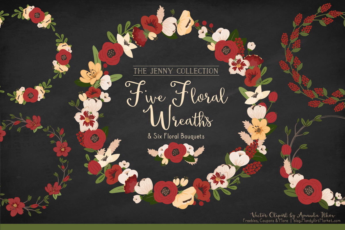 Christmas Floral Wreaths & Bunches, an Illustration by Amanda Ilkov (Photo 2 of 4)