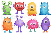 Watercolor Monsters Illustrations, an Illustration by Doodle and Stitch (Thumbnail 2 of 2)