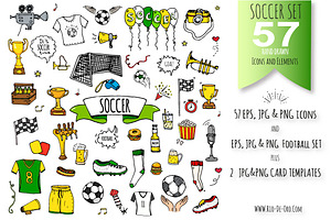57 SOCCER color hand drawn symbols!